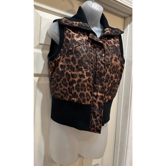 GIRLS COPPER KEY Puff Leapord Vest Hooded ANIMAL PRINT Zip Up LINED Large - Picture 3 of 7